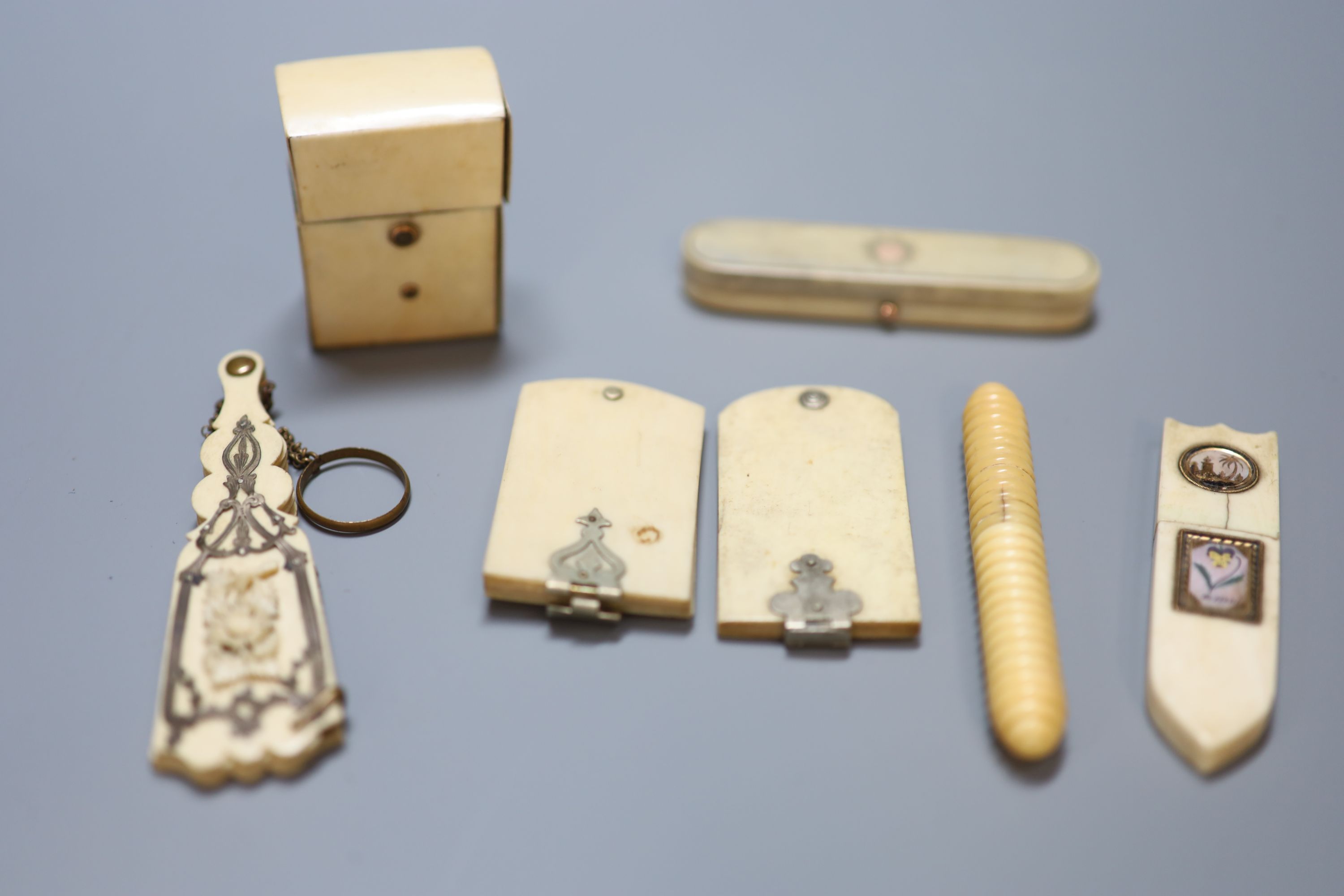 A Regency ivory toothpick case and other assorted accessories